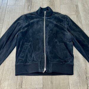 Officine Générale Mens Suede Bomber Jacket, Blue/Gray, Like New, Size Large